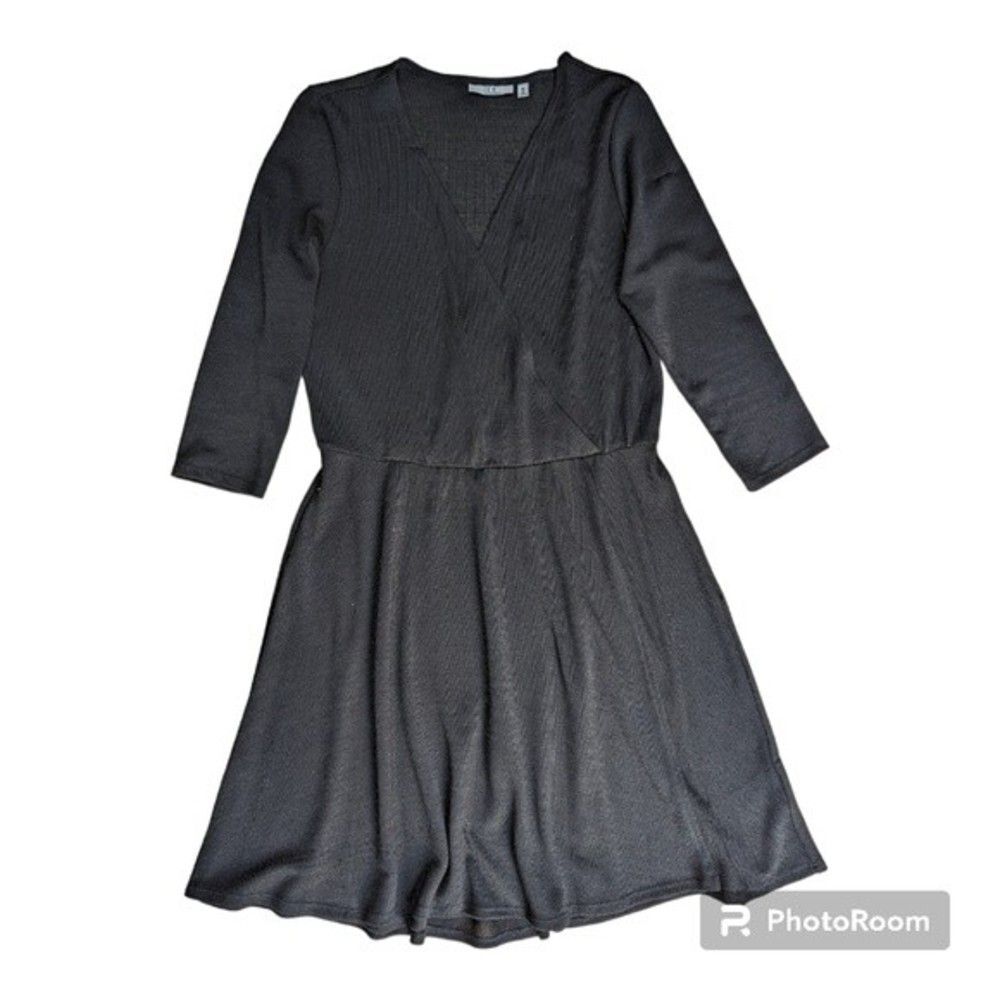 Faux Wrap Sweater Dress in Black Size XL